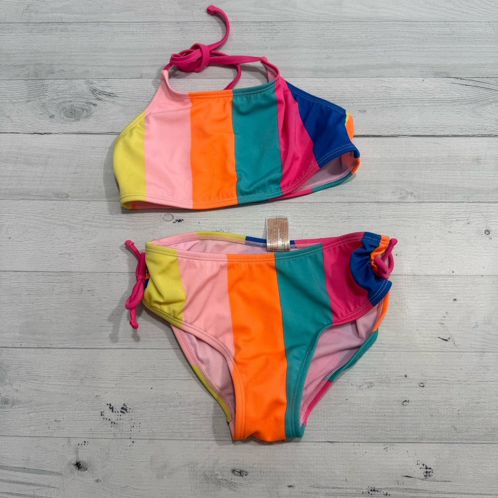 Cat & Jack girls colorful bright two piece swimsuit medium 7/8